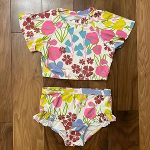 Garnet Hill girls floral cropped swim top and bottoms